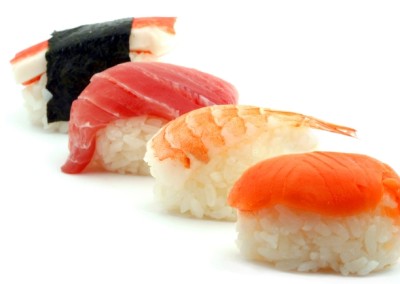 Four samples of sushi.