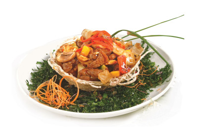 Birds nest with fried noodle basket.