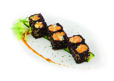 Six pieces of our Sweet Potato Maki roll.